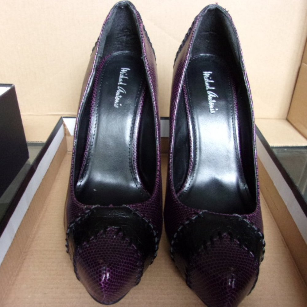 Michael Antonio Black & Purple Leather Platform Heels